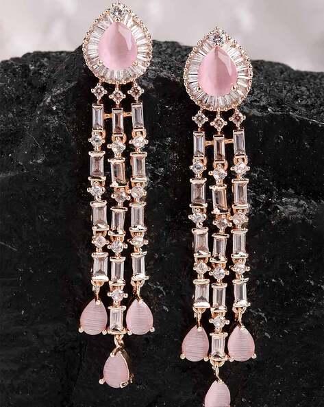Crystal Rhinestone Bubble Dangle Statement Earrings (Fuchsia Pink Gold –  Rosemarie Collections