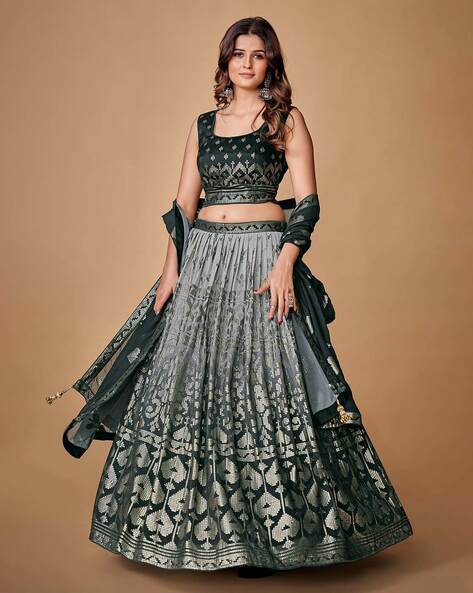 Grey Sequinned Net Lehenga Choli & Dupatta Latest 2711LG01