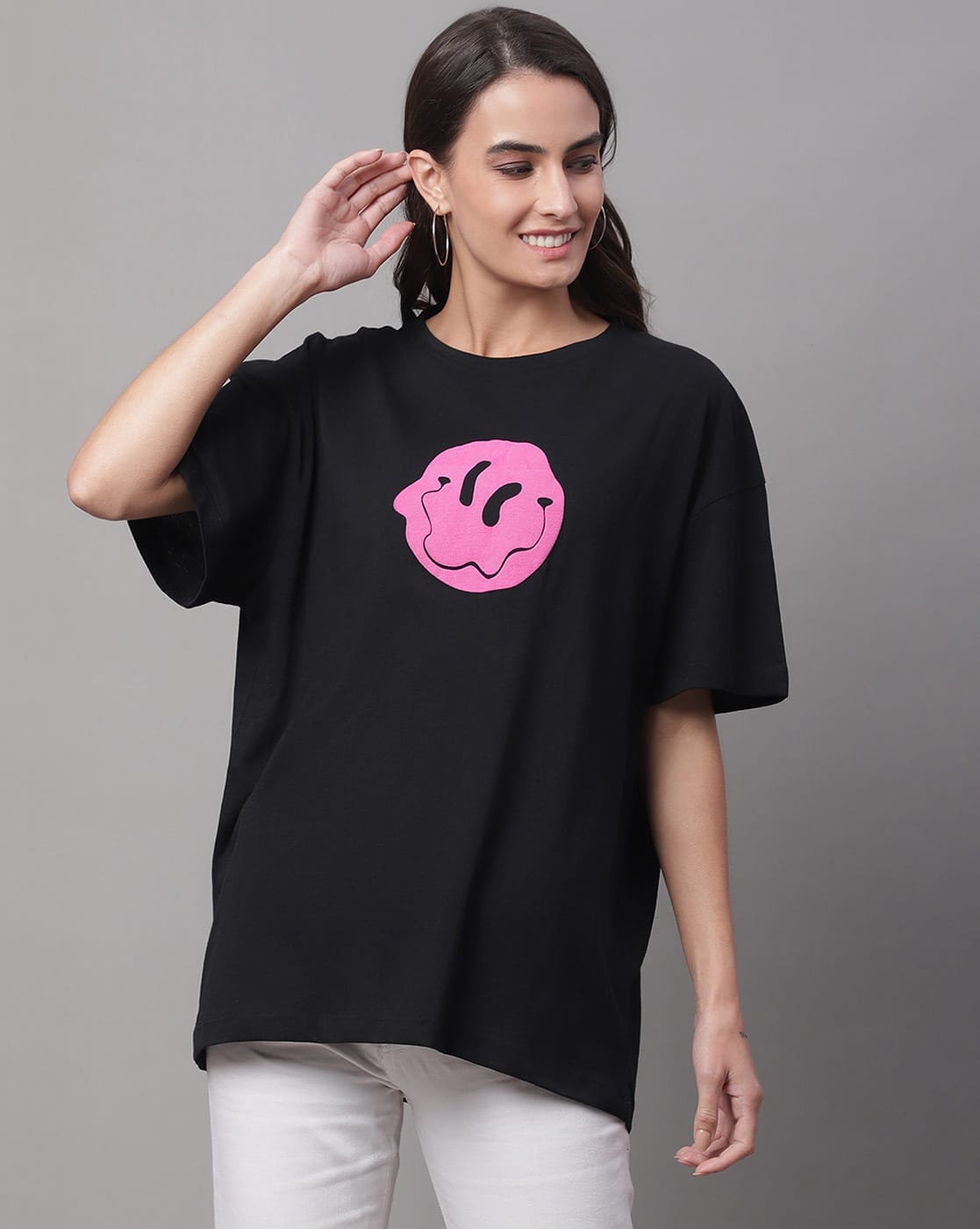 Buy Door74 Smile Print Oversized T-Shirt Online | Ajio.com