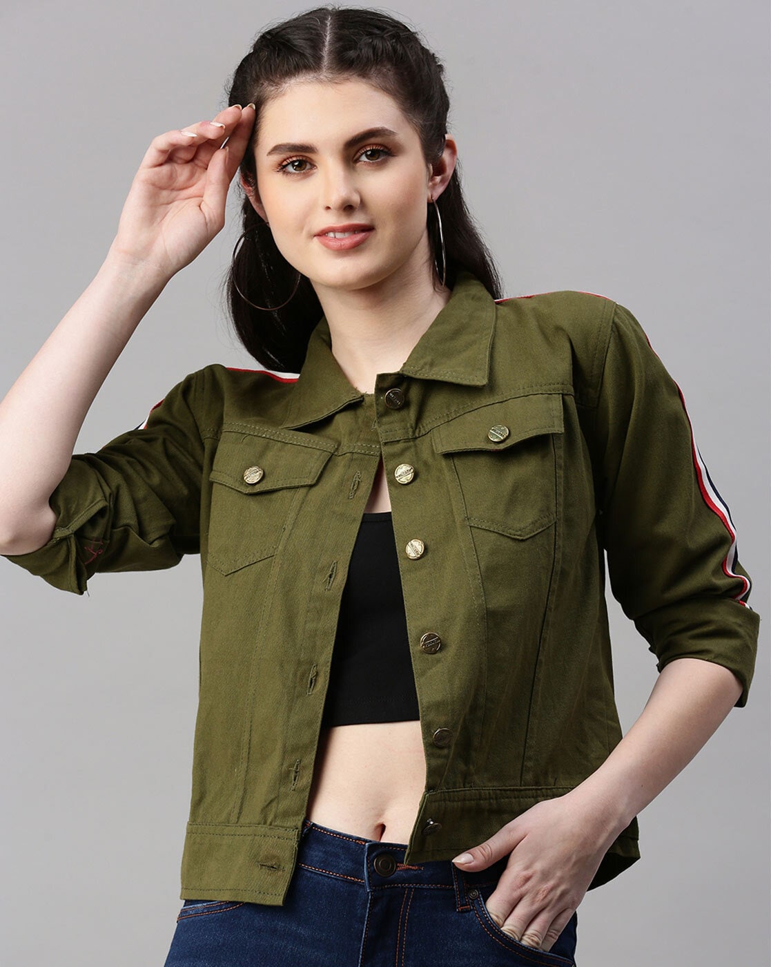Olive Green Denim Jacket at best price in Noida | ID: 2853071402155
