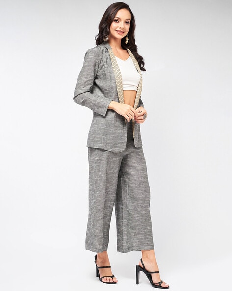 Buy online Women Grey Cotton Blazer And Trousers Co-ord Set from western  wear for Women by Cottinfab for ₹1800 at 60% off | 2024 Limeroad.com