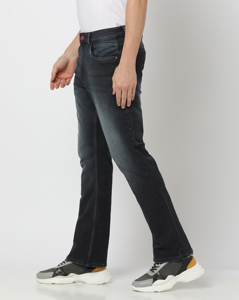 Men Navy Dark Bootcut Fit Jeans