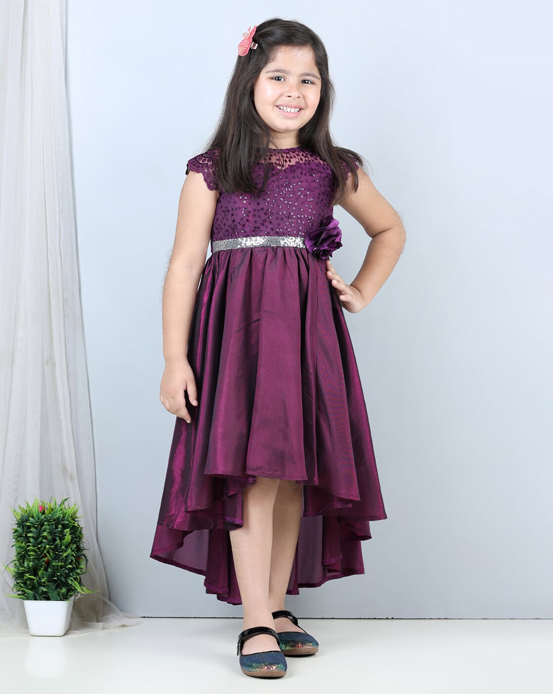 Shop Online Girls Purple Full Embellished Party Dress at ₹1419