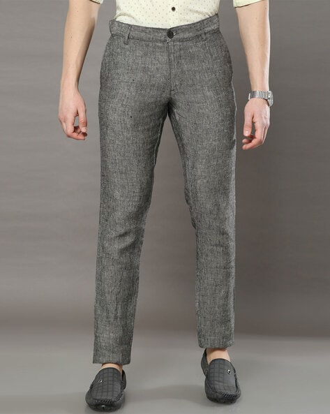 Textured Formal Trousers In Navy Arise Fit Timber