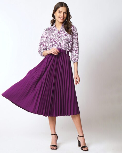 Abstract A-Line Dress with Collar Neck