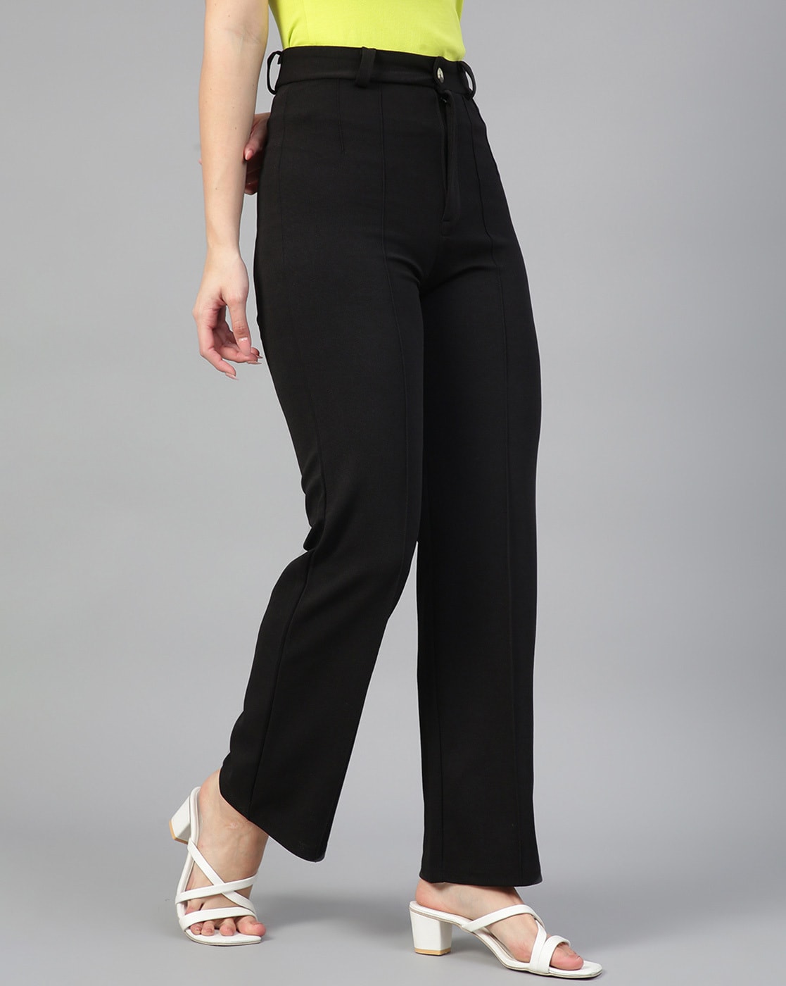 Buy Women Solid Mid Rise Casual Formal Pants and Dark Grey Trousers (28)  Online at Best Prices in India - JioMart.