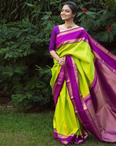 Lemon Yellow Kanjivaram Silk Saree With Floral Jaal Weaving | Singhania's