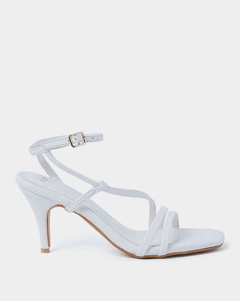 White mid outlet heel strappy sandals