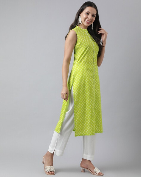 Bimba Beige Floral Anarkali Dress Mandarin Collar Sleeveless Kurtis for  Women Print Maxi Dress X-Small - Walmart.com