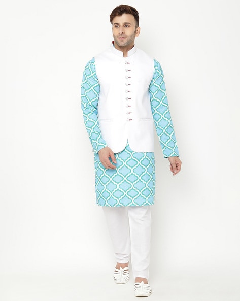 White kurta pajama deals with blue basket