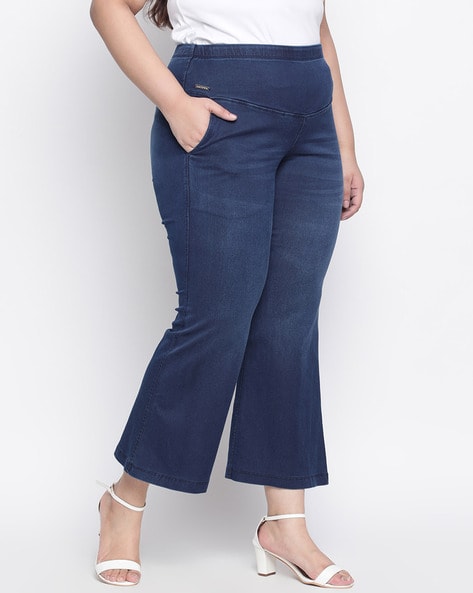 Buy Plus Size Denim Blue Tummy Tucker Jeggings Online For Women - Amydus