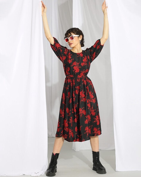 H&m black and red floral outlet dress