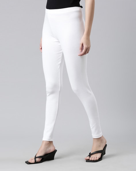 Go Colors Women White Solid Skinny Fit Shimmer Ankle-Length