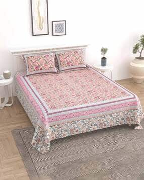 uniqchoice Floral Print Cotton King Size Bedsheet with Pillow Covers-picture-48