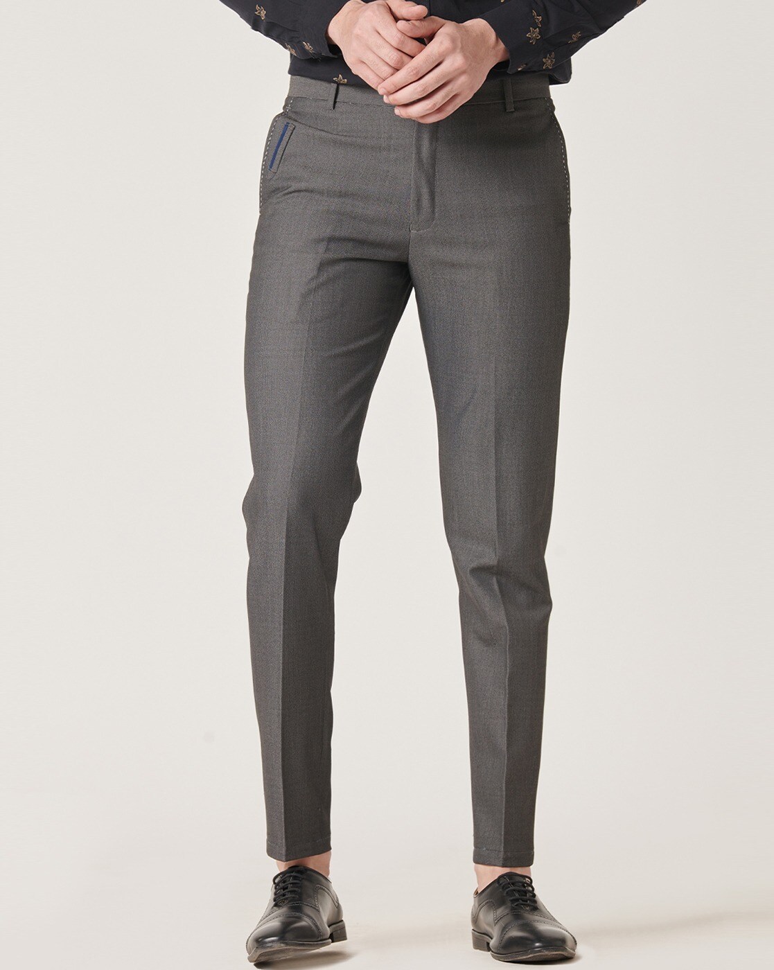 Buy online Men Grey Terry Rayon Flat Front Trousers Formal Trouser from  Bottom Wear for Men by Ad By Arvind for ₹1699 at 32% off | 2024 Limeroad.com