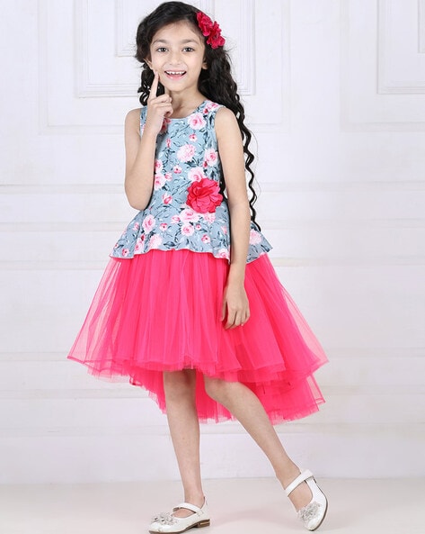 Buy Girls Pink Multi Heart Mesh Gathered Dress Online at Sassafras