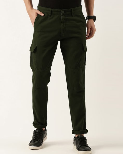 Olive green pants with side outlet pockets