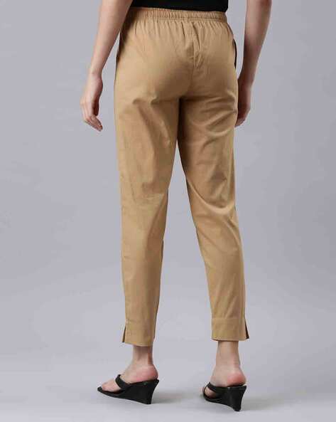 Buy Go Colors Women Solid Wheat Mid Rise Cotton Pants Online