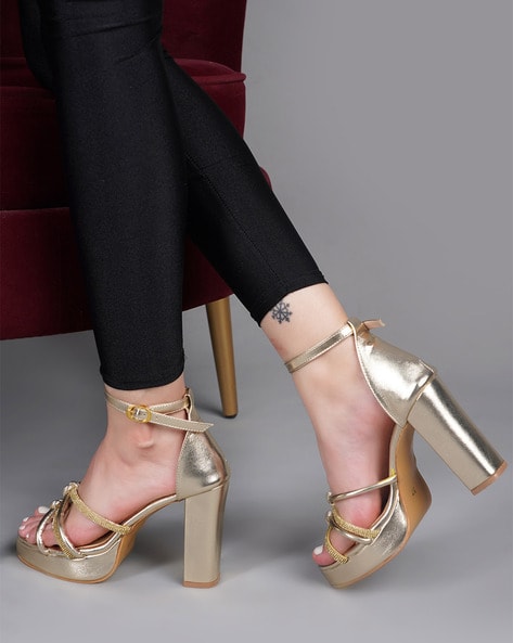 Buy Gold Heeled Sandals for Women by SHEZONE Online