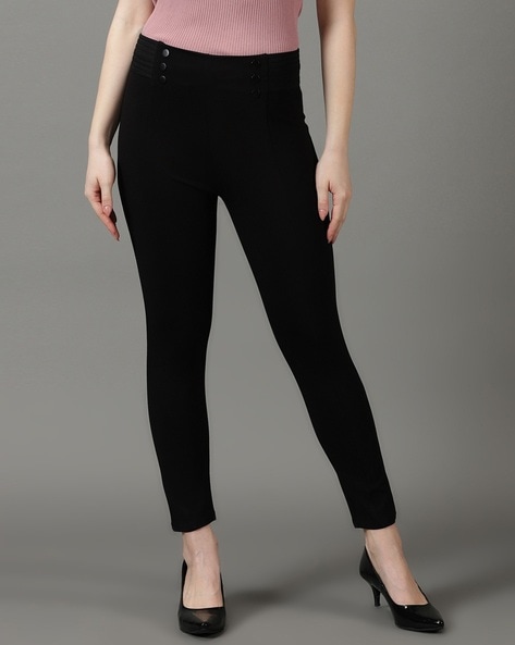 Buy SASSAFRAS Women Black Slim Fit Solid Treggings - Jeggings for