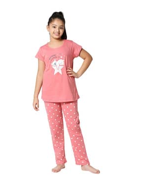 zeyo Graphic Print T-Shirt & Pyjamas Set-picture-15