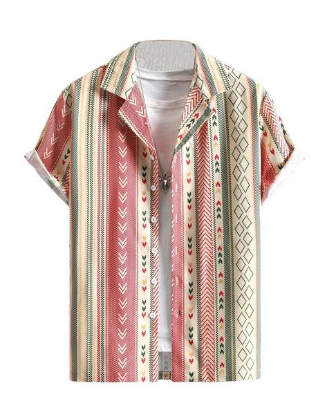 Printed Shirt with Spread Collar