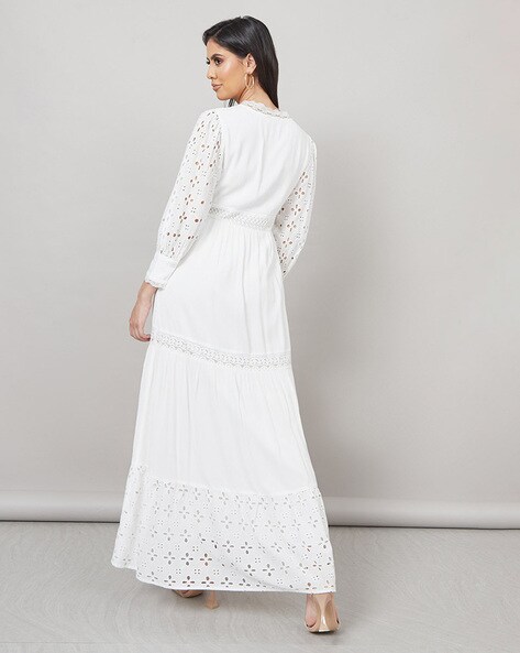 White Dresd|elegant White Lace Puff Sleeve Dress For Weddings & Evenings -  4xl