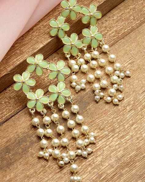 Fabulous Pista Green Pachi Kundan Earrings - South India Jewels