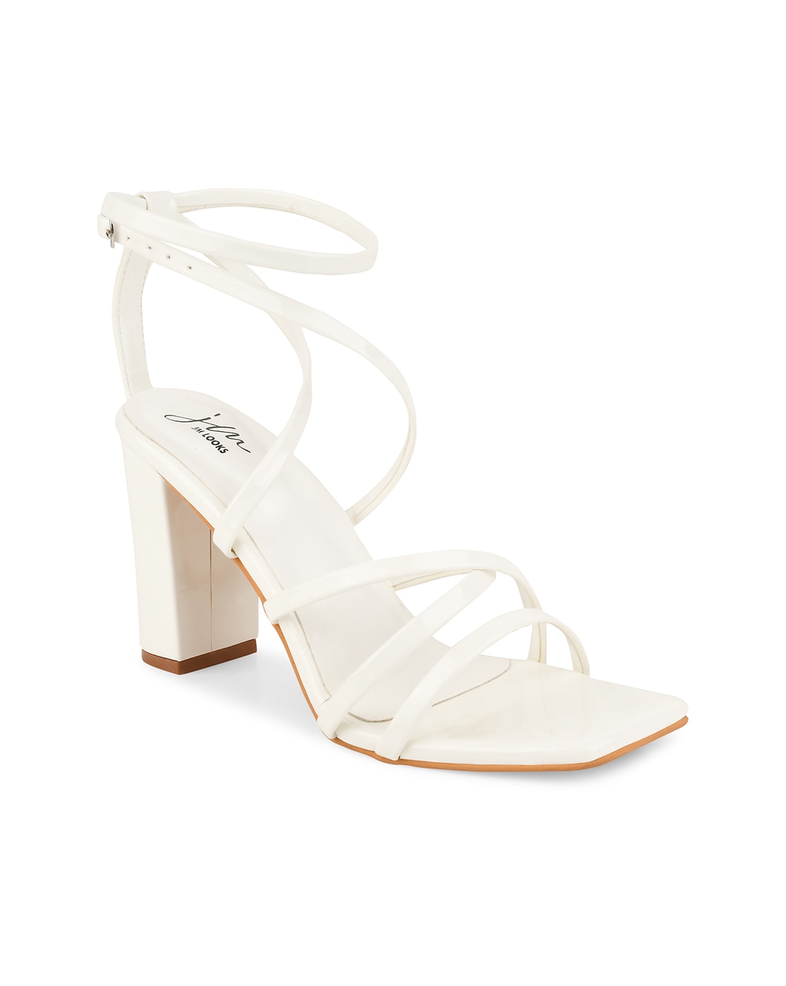 Oriana Lace Up Strappy Heeled Sandals in White - Larena Fashion