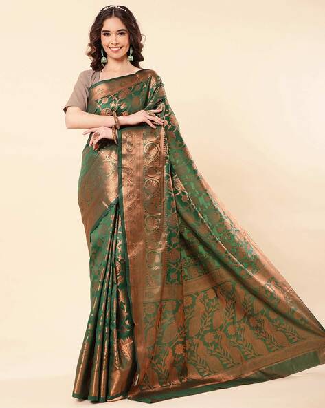 Buy SRF Woven Banarasi Jacquard Green Sarees Online @ Best Price In India |  Flipkart.com