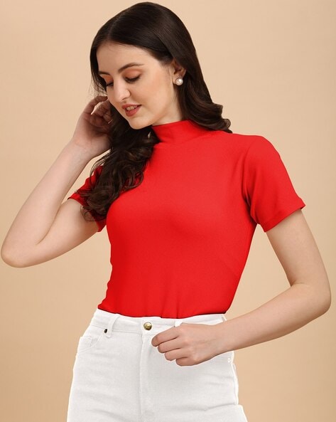 Red high neck on sale top