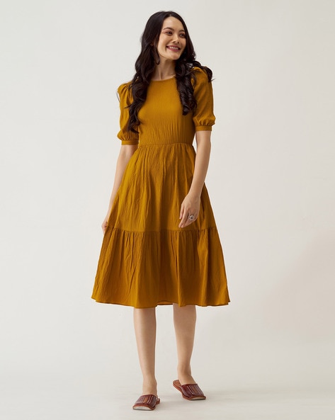 Buy Monica Sparkle Net Girls Dress - Mustard yellow Online - The Tribe Kids