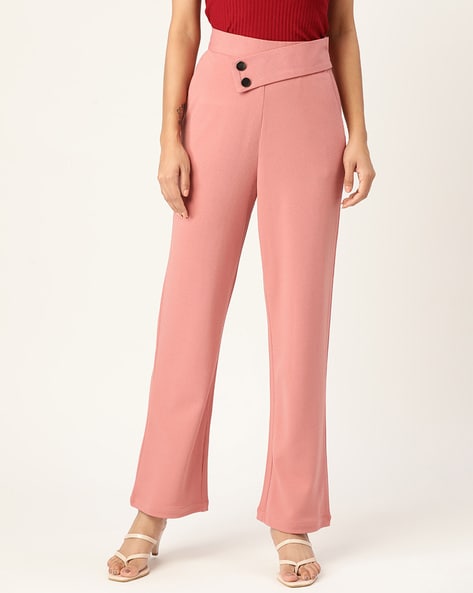 River Island Womens Pleated Trousers Pink Satin Wide Leg