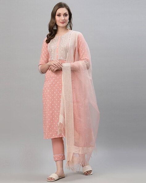 Women Straight Fit Cotton Leheriya Printed Kurta Set with Trouser Pant and  Dupatta – Mirchi Fashion