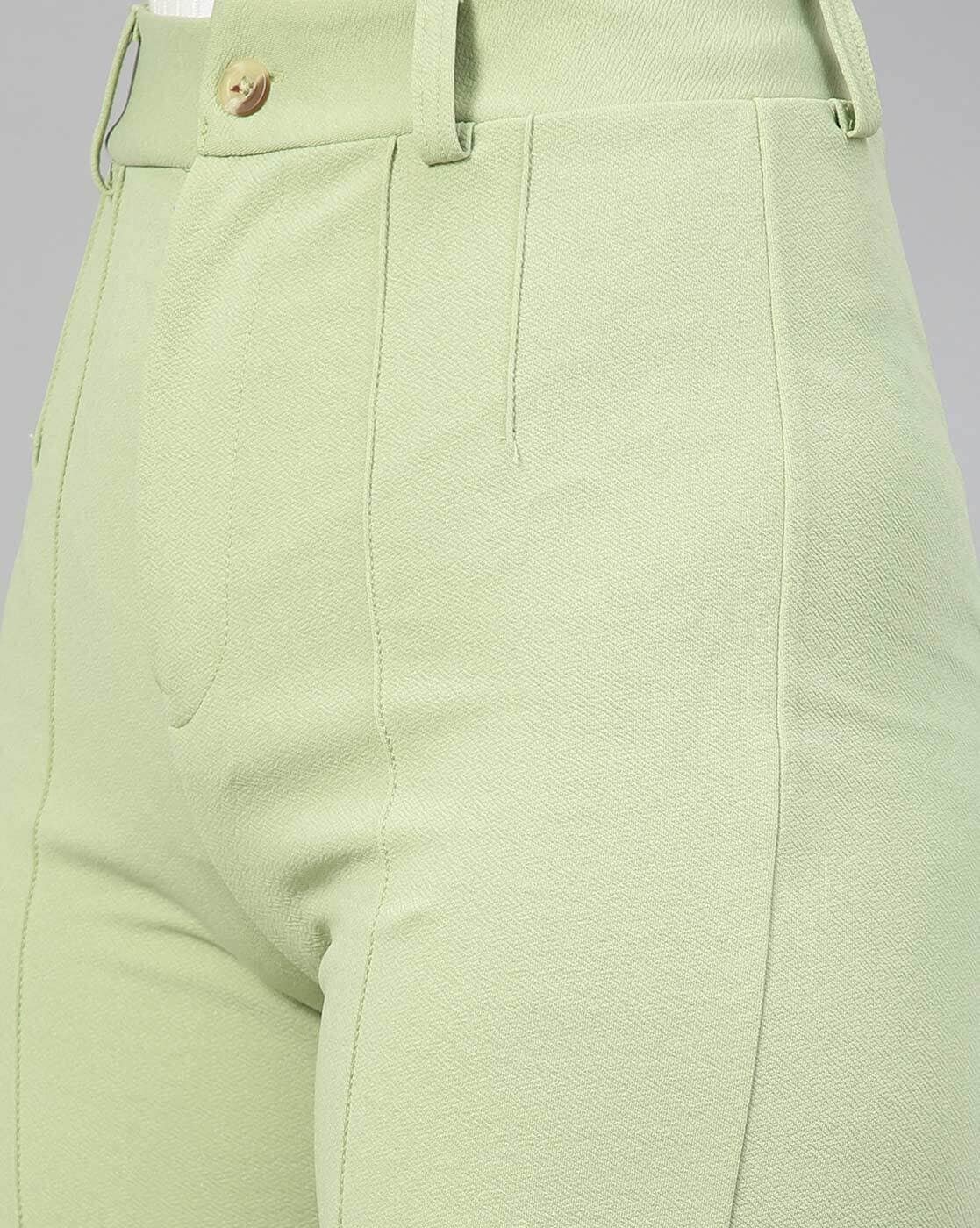 Cropped trousers in 100% linen - Neon Green | Benetton