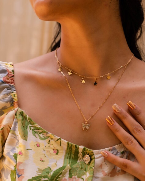 Dual Heart Exclusive Design Golden Color Necklace Set for Ladies - Style  LNSA019 – Soni Fashion®