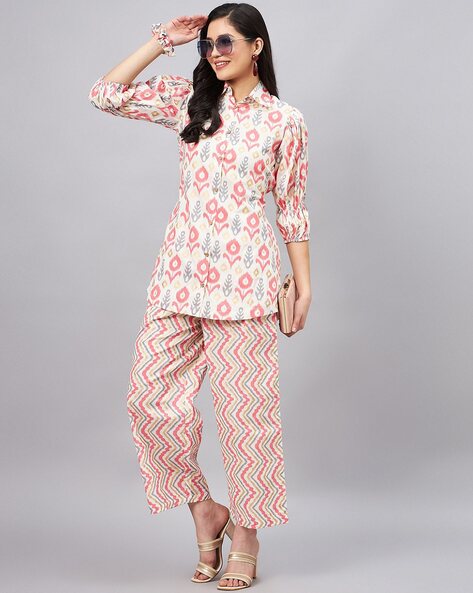 Flower Printed Tunic & Trouser - BITTERLIME