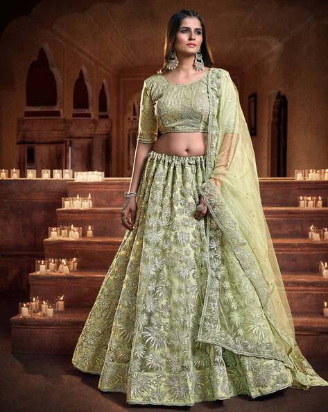 Buy Wedding Wear Light Green Gota Work Organza Lehenga Choli Online From  Surat Wholesale Shop.