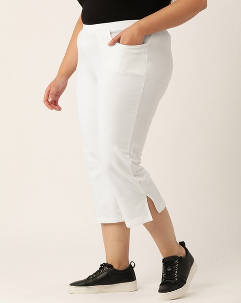 Buy White Torie Midrise Straight-leg Curvy Capri Pants Online in India 