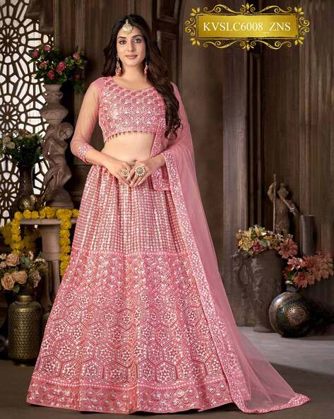 Buy Powder Pink Lehenga Choli In Raw Silk With Colorful Resham And Cut Dana  Embroidered Summertime Flowers And Mughal Motifs Online - Kalki Fashion