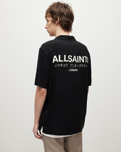 Buy ALL SAINTS Underground Oversized Shirt With Signature Logo Print Front  And Back, Black Color Men