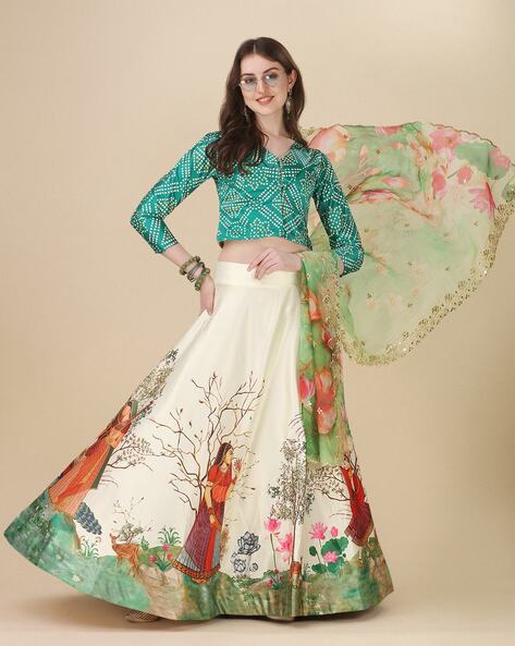 Pink & White Bandhani Printed Lehenga Choli In Satin Lehenga 2507LG03