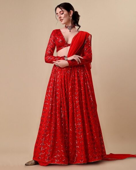 Sequin Embellished Woman Designer Georgette Lehenga Choli Printed Dupatta -  FASHION BAZAR 365