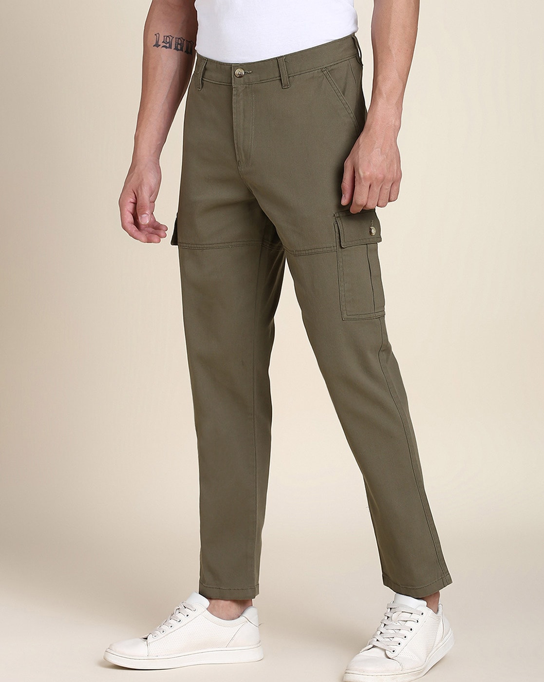 Slim Fit Cropped Cargo Pants - Beige - Men | H&M US