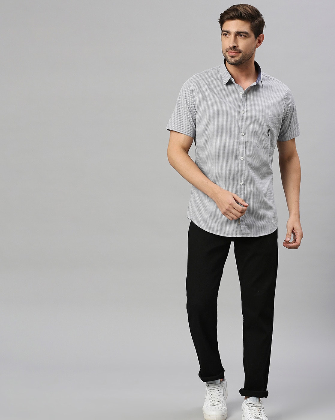 Buy Arrow Grey Cotton Slim Fit Checks Shirt for Mens Online @ Tata CLiQ