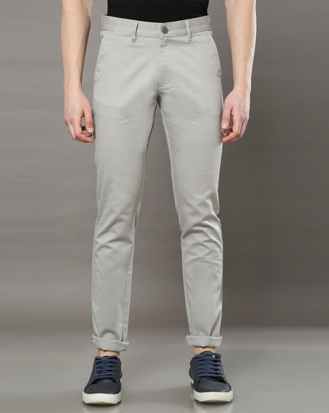 Buy Men Grey Smart Fit Solid Flat Front Casual Trousers Online - 740071 |  Louis Philippe