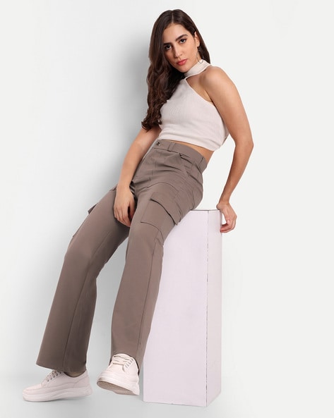 Chocolate Brown Velvet flat-front Women Trousers | Sumissura