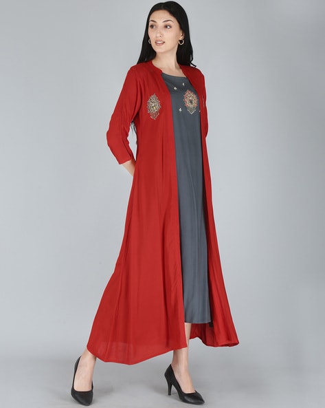 Embroidered Grey Long Jacket Dress, Full Sleeves at Rs 1500/piece