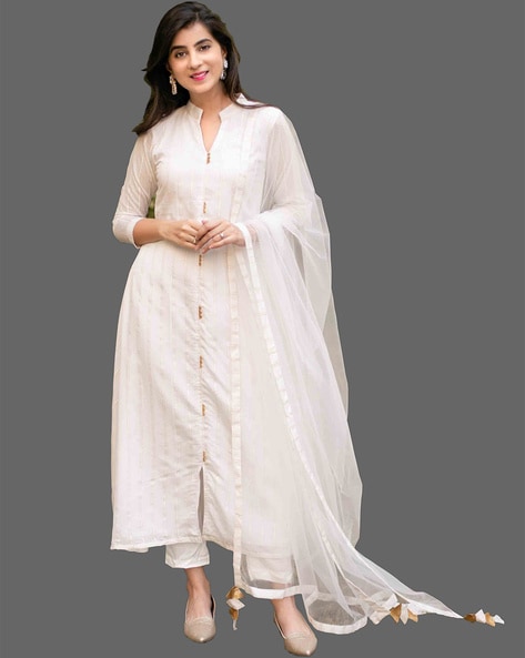 White Kota Doria Dress Material with pink and blue flower embroidery - Shop  online women fashion, indo-western, ethnic wear, sari, suits, kurtis,  watches, gifts.