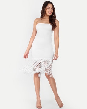 Everyday Chic Boutique Fine in Fringe Dress, White Small / White